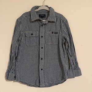 Boys POLO Ralph Lauren Dark Blue Gingham Button Front Shirt Size 5 Patch Pocket